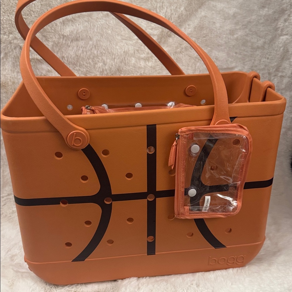 BOGG BAG Orange Basketball-Print Tote with Clear Pouch w free attachments - Picture 6 of 9